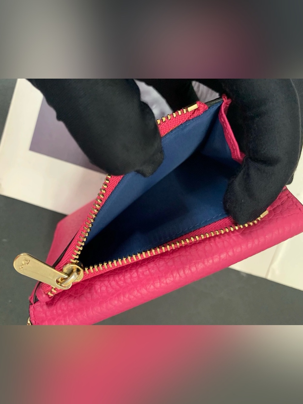 Christian Dior Pink & Navy Pebbled Leather Compact Wallet - Picture 7 of 11